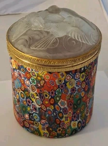Millefiori Fratelli Toso ? Glass Box With Hinged Frosted BIRDS Lid Murano RARE - Picture 1 of 22