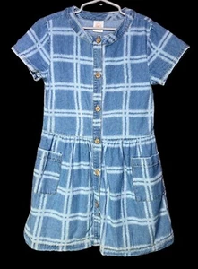 Vestido Wonder Nation Niñas Azul Denim Cuadros Abotonados Bolsillos Talla S (6-6X) - Imagen 1 de 8