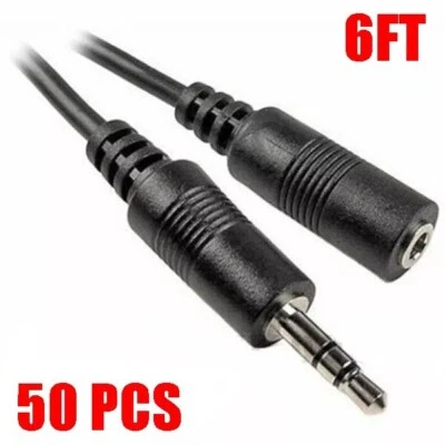 50 Pack 6ft 3.5mm Stereo Audio Extension Cable Male to Female M/F MP3 1/8" Lot - Image 1 of 2