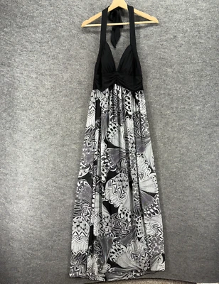 Vestido Studio Y Feminino L Grande Preto Geométrico Maxi Longo Decote Halter Sem Mangas - Imagem 1 de 4