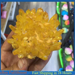 100g Natural Angel Aura Yellow Titanium Rough Stone Quartz Crystal Cluster Reiki - Picture 1 of 12