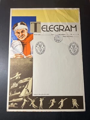 Hungría 1938 Telegram Cubierta Komarom Visszatert Juegos Olímpicos Deportes Atleta Trofeo Foto 1 de 2