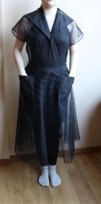 Vintage 50's Gothic Rockabilly sheer Swing Fit Flare Dress by Sally Size S M - Image 1 of 4