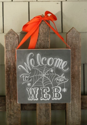 Halloween Sign Welcome to Our Web Chalkboard Art Primitives by Kathy - Image 1 of 4