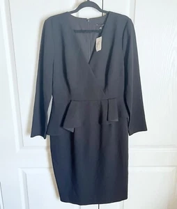 Neu mit Etikett schwarz Halo Jacquelyn schwarz Etui Schößchen Detail Langarm Kleid Größe 12 - Bild 1 von 5