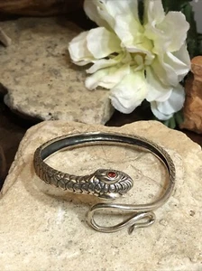 33. Vintage 925 Sterling Granat Augen SCHLANGE Armreif Armband 7 1/4", 27,5 g. - Bild 1 von 24