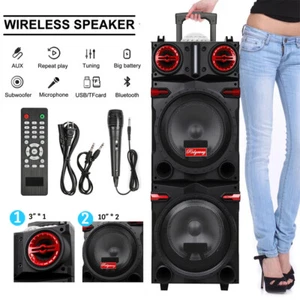 9000W Dual 10" Subwoofer Bluetooth Speaker Rechargable w/LED DJ FM Party Karaok - Picture 1 of 21