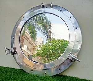 Specchio oblò 24" finitura cromata nautica nave decorazione parete finestra oblò regalo - Foto 1 di 6