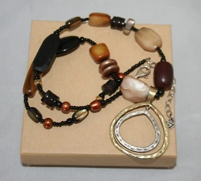 Collar Colgante Silpada Concha, Perla, Cuerno y Latón Plata de Ley N1787 Foto 1 de 4