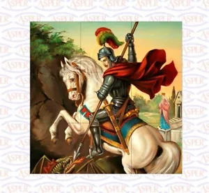 Mural de azulejos de cerámica de San Jorge y el Dragón 9 piezas 24"x24" decoración de pared con salpicadero - Imagen 1 de 2