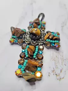 Aurora Borealis Cross Pendant- Wired Beads & Stones Pendant With Earrings SALE!! - Picture 1 of 7