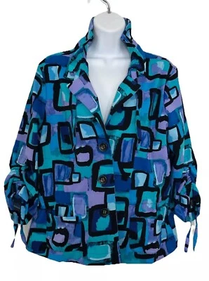 Chaqueta De Colección Mujer M Erin Londres Años 80 90 Azul Negro Artística Informal Abuela Núcleo Foto 1 de 4