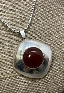 Taxco Handmade Feris 925 Sterling Carnelian Square Pendant Necklace 19” 24.6g - Picture 1 of 12