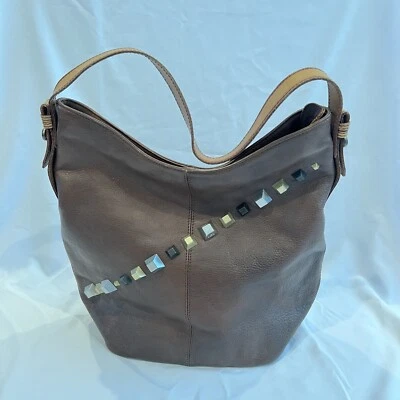 Bolso de Hombro Hobo DIESEL Cuero Marrón Oscuro Tachonado ¡EXCELENTE ESTADO USADO! Foto 1 de 4