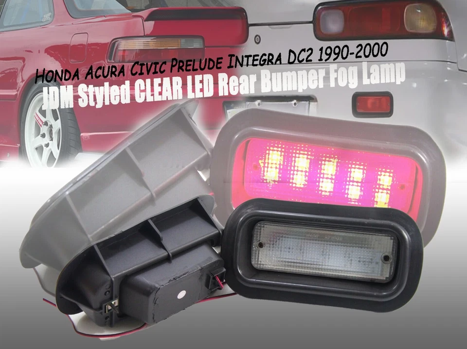 Honda Acura Civic Prelude JDM EDM Rear Bumper LED Foglight Fog Light Lamp Clear - Image 1 of 1