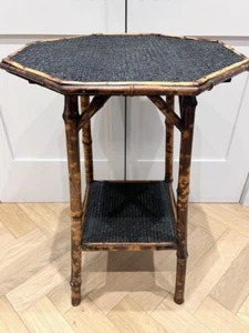 Vintage Bamboo Occasional Table. Torched Tortoise Rattan Wicker Side Table - Picture 1 of 4