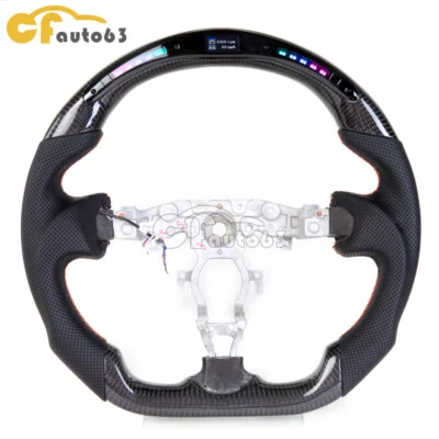 Real Carbon Fiber LED Steering Wheel For 09-21 Nissan 370Z Z34 Orange Stitching - Image 1 of 4