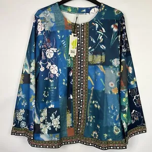 Chico's Wild Orchid Floral Navy/Teal Patchwork Cardigan with Pockets Size 2XL - Bild 1 von 9