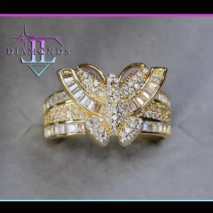 Diamond Butterfly Ring, Butterfly Ring, Gold Butterfly Ring, Simulated Diamond - Picture 1 of 6
