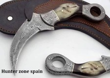 Custom Handmade Damascus Steel Karambit Knife Camelbone handle & Leather Sheath