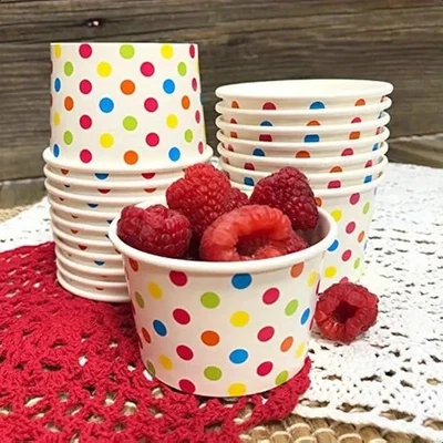 (1000) Tazas de frutas a lunares de 8 oz - Helado Fiesta de cumpleaños Snacks Foto 1 de 4
