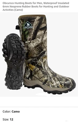 Obcursco Hunting Boots for Men, Waterproof Insulated 6mm Neoprene (Camo) Size 12 - Image 1 of 4