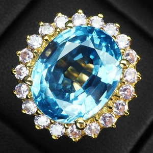 Anillos enchapados en oro de 24 k hechos a mano de plata de ley 925 de 14,80 quilates con topacio azul cielo Estate - Imagen 1 de 9