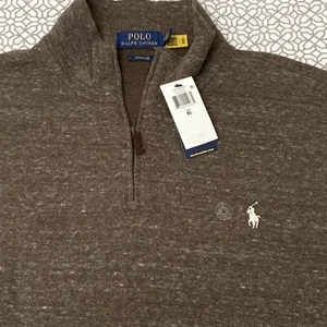 POLO RALPH LAUREN Herren XL braun meliert weiß Pony 1/4 Reißverschluss Baumwolle Sweatshirt - Bild 1 von 13