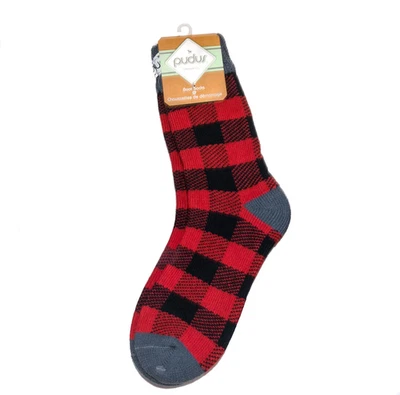 Calcetín Pudus Boot Leñador Rojo Negro Cuadros Buffalo Cuadros GRANDE Hombres Mujeres Suave Cálido Foto 1 de 4