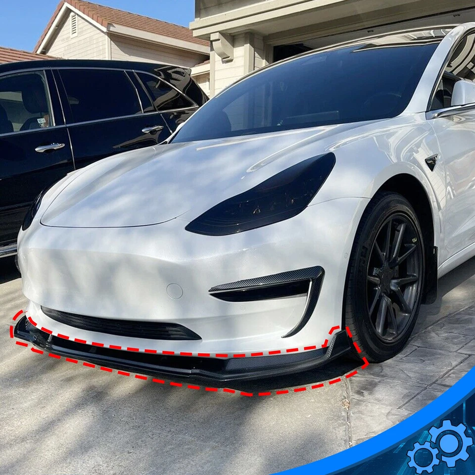 3Pcs Front Bumper Body Kit Lip For 2017-2023 Tesla Model 3 Carbon Style splitter Foto 1 de 4