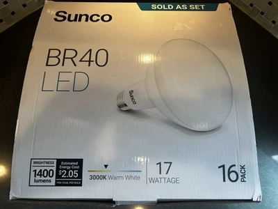 NOB 16 Pack BR40 LED Bulb 17W=100W Dimmable 3000K Warm White 1400lm Flood Light - Image 1 of 4