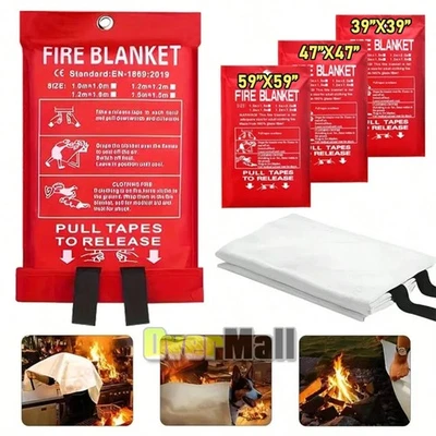 1-4 PACK LARGE FIRE BLANKET Fiberglass Emergency Home Retardant Prepared 59”x59“