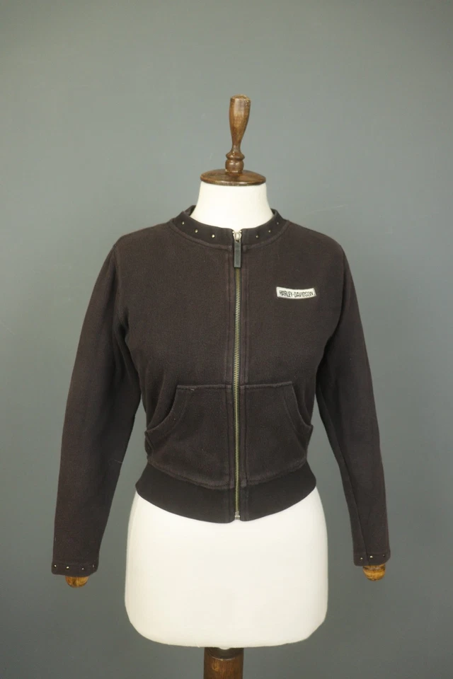 HARLEY-DAVIDSON темно серый ребристый с заклепками длинным рукавом полный молнии свитер размер XS - Изображение 1 из 4