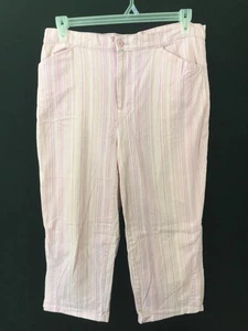 Bill Blass capris pants size 12 stretch 2 pockets 22" inseam pink stripe - Picture 1 of 5