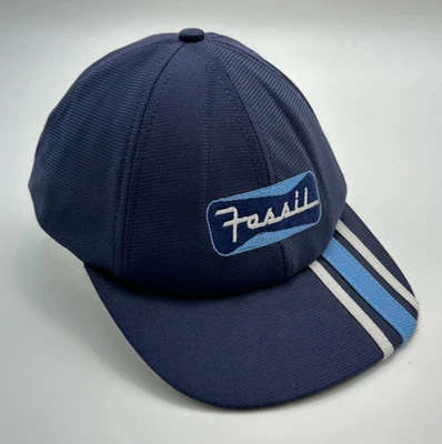 FOSSIL Mens Hat Blue Snapback Racing Stripes Embroidered Logo Vintage USA Made - Image 1 of 4