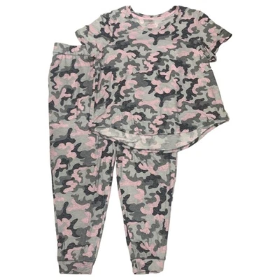 Conjunto para dormir pijama tejido camiseta y pantalones jogger rosa y gris camuflado para mujer 2X Foto 1 de 2