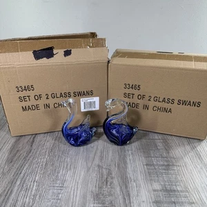 Juego de 4 pisapapeles estatuilla de vidrio transparente cisne de vidrio artístico soplado a mano con caja - Imagen 1 de 13