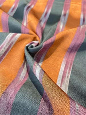 Orange Ikat Striped Luxurious Silk Dupioni Fabric,  By 2 Meters. - Image 1 of 4