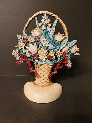 Cinta de canasta tejida con mango de flores Art Deco tope de puerta de hierro fundido de colección PESO PESADO Foto 1 de 4