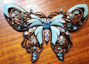 NiNA RiCCi Avon Turquoise enamel rhinestone butterfly shaped brooch pin Vintage - Picture 1 of 23