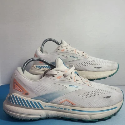 Brooks Adrenaline GTS 23 Zapatos Mujer Talla 8.5 Blanco Azul Tenis para Correr Foto 1 de 4