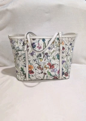 GUCCI Auténtico Bolso de Mano Grande con Patrón Floral Flora Borde de Cuero PVC Foto 1 de 4