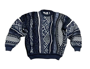 Vintage 90’s Coogi Biggie Style Blue Knit Sweater Fits Like Men’s Large (No Tag) - Picture 1 of 7