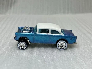 Hot Wheels '55 Gasser Custom Chevy Bel Air Blue Sparkle Paint Real Riders Car - Picture 1 of 6