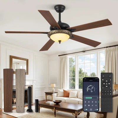 56" Ceiling Fans with Lights Rustic Ceiling Fan with Dimmable LED Light Remot... - Image 1 of 4