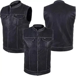 ARD CHAMPS™ SOA Grey Motorcycle Biker Vest Club Style Genuine Leather Men - Picture 1 of 5
