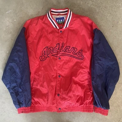Vintage 90s Cleveland Indians Snap Bomber Lined Jacket Chief Wahoo Men's XL - Image 1 of 4