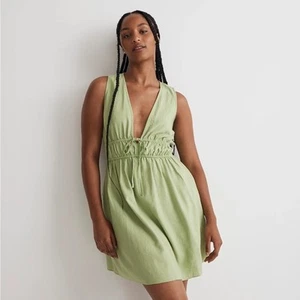 NWT Madewell Womens Seedling Green Sophia Deep-V Mini Dress Size XXS NL115 - Picture 1 of 12