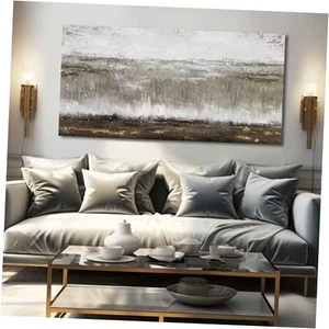 Grey Abstract Wall Art Decor Black and White Painting Artwork Pictures for - Picture 1 of 7