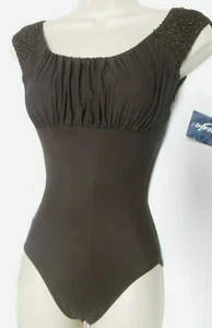 CAPEZIO Plisado Bustline Chocolate Manga Gorra Leotardo Espresso con Oro Damas - Imagen 1 de 8